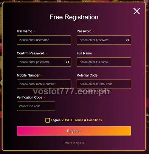 Fill in the voslot required information